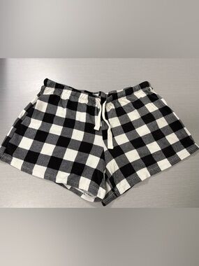 Born Buffalo Plaid Lounge Shorts Black White Size L